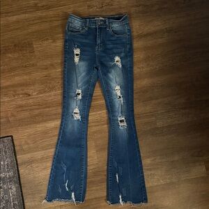 Stylish Distressed Blue Flare Jeans